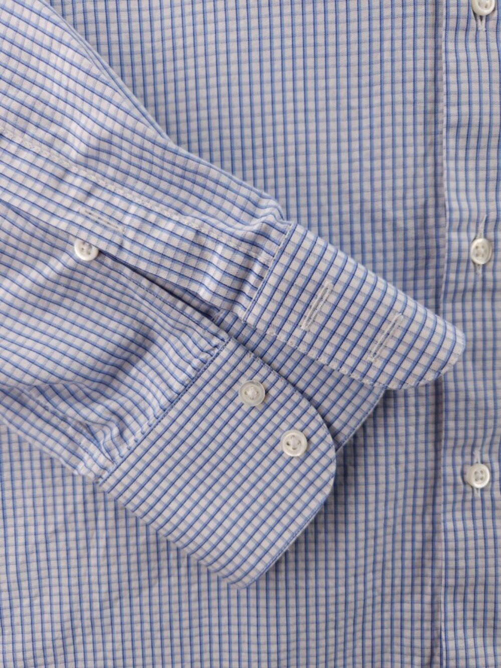 Armani Collezioni Check 18 Cotton Blue Mens Pocket Button Up Elegant Long Sleeve - Picture 4 of 16